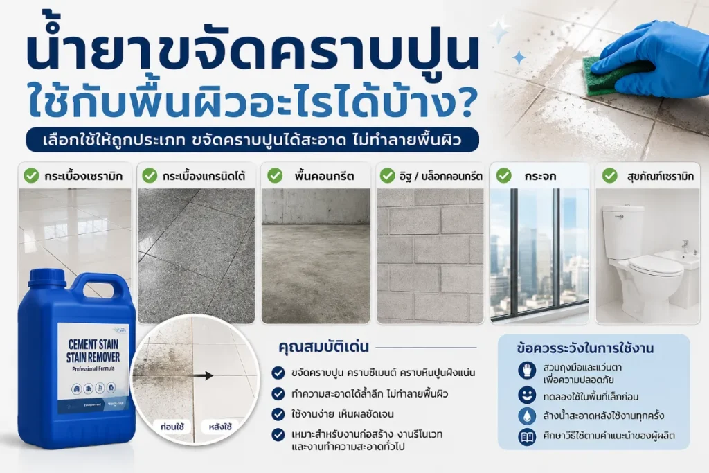 น้ำยาขจัดคราบปูนใช้กับพื้นผิวอะไรได้บ้าง